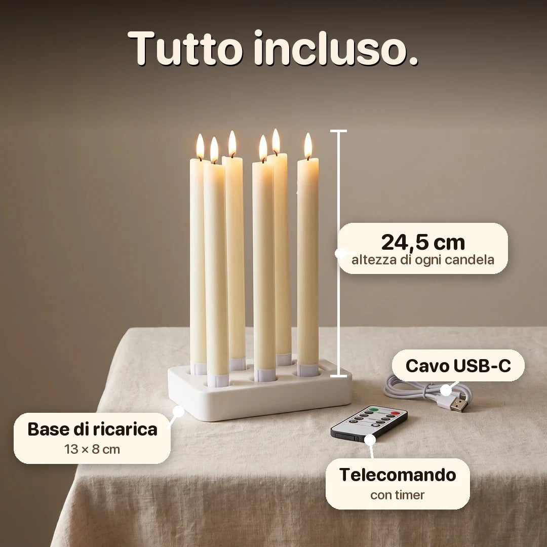Ceriva™ - Candele LED a stelo ricaricabili con base di ricarica, set da 6 Zomesi