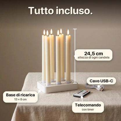 Ceriva™ - Candele LED a stelo ricaricabili con base di ricarica, set da 6 Zomesi