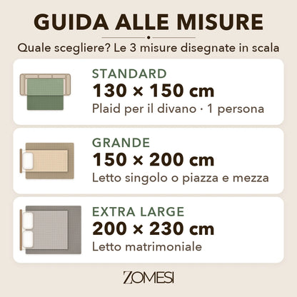 Mussora™ guida alle misure: 130×150, 150×200 e 200×230 cm